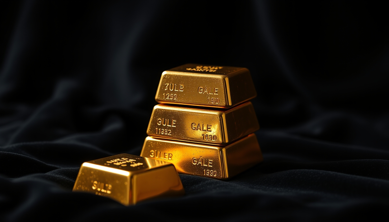 gold bars stack on black velvet in editorial style
