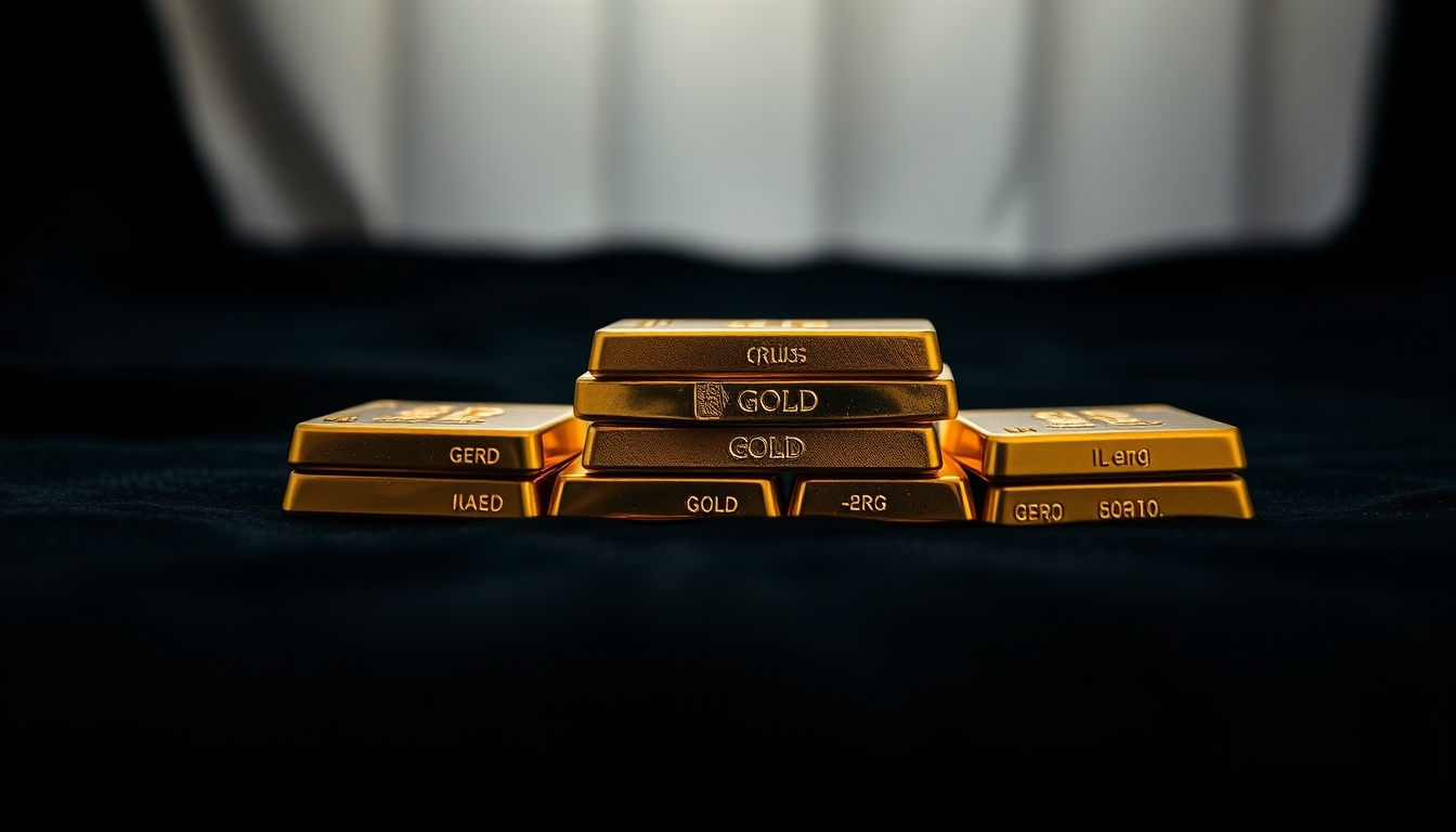 gold bars stack on black velvet in editorial style