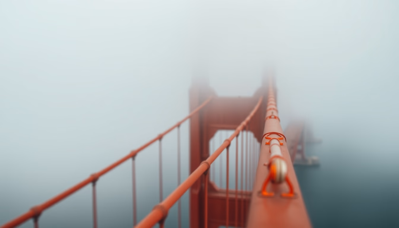 golden gate bridge fog in editorial style