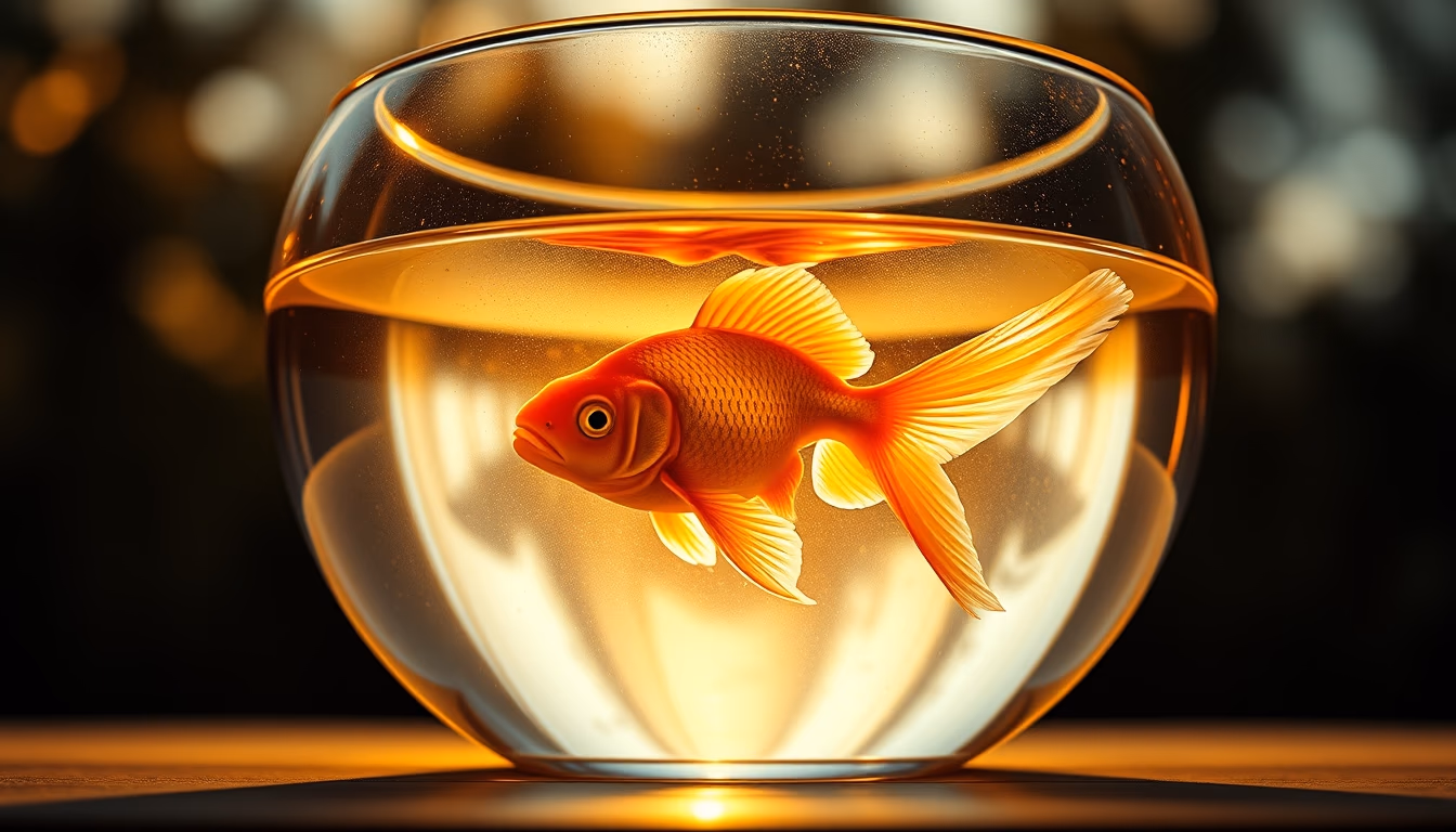 goldfish in clear bowl in editorial style