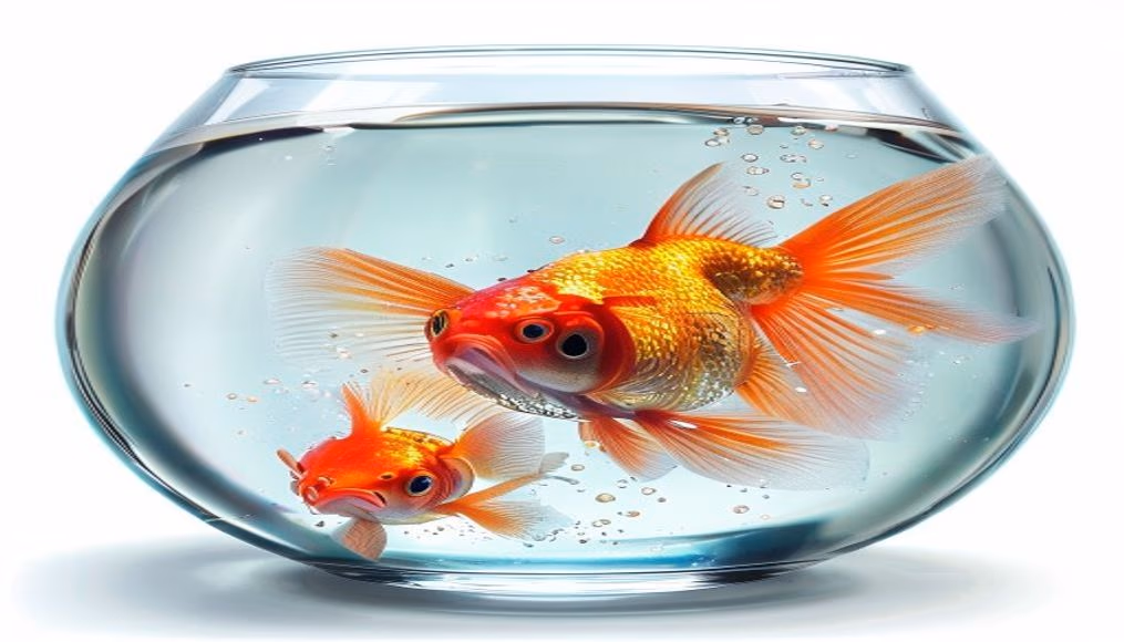 goldfish in clear bowl in editorial style