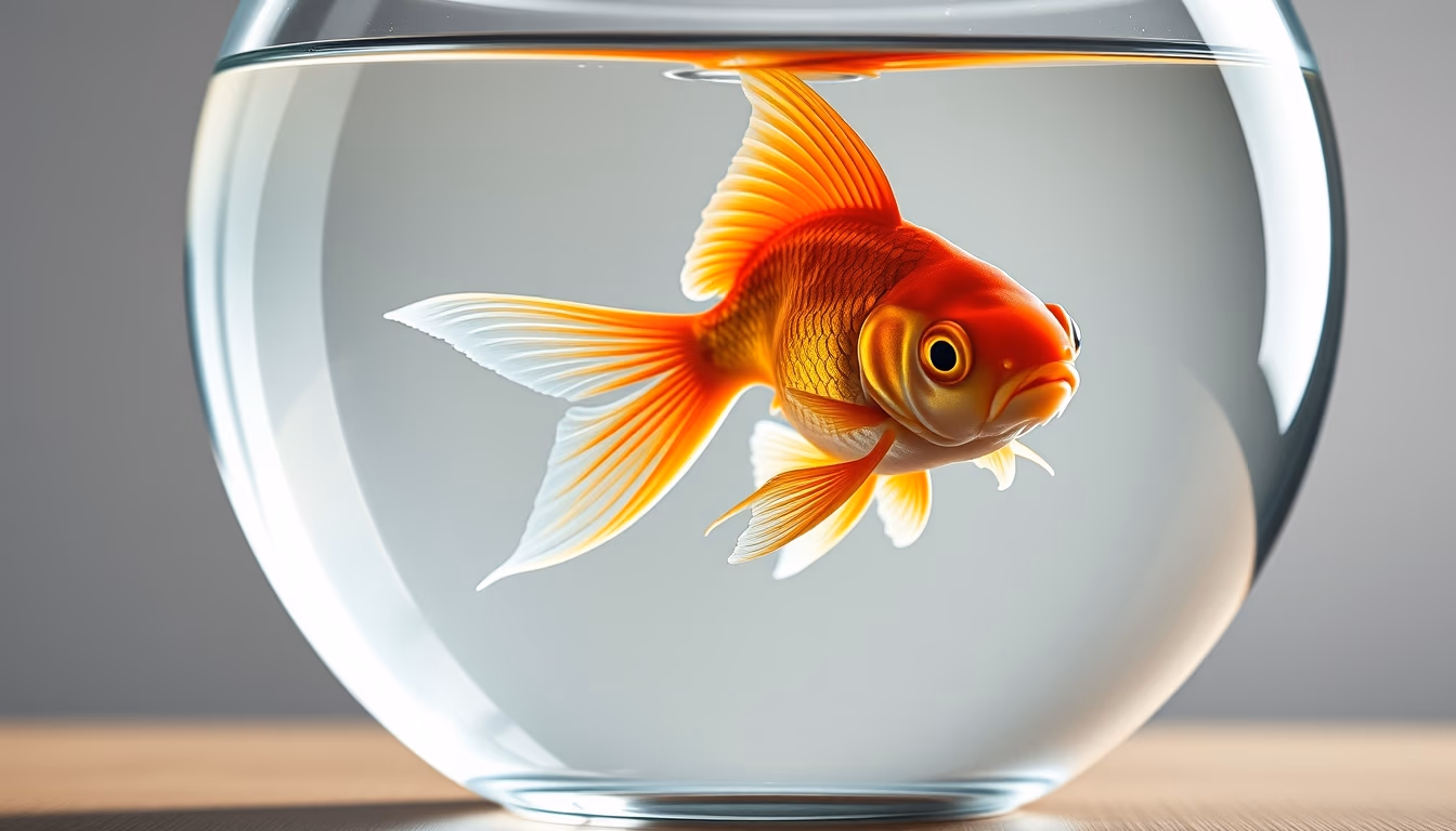 goldfish in clear bowl in editorial style