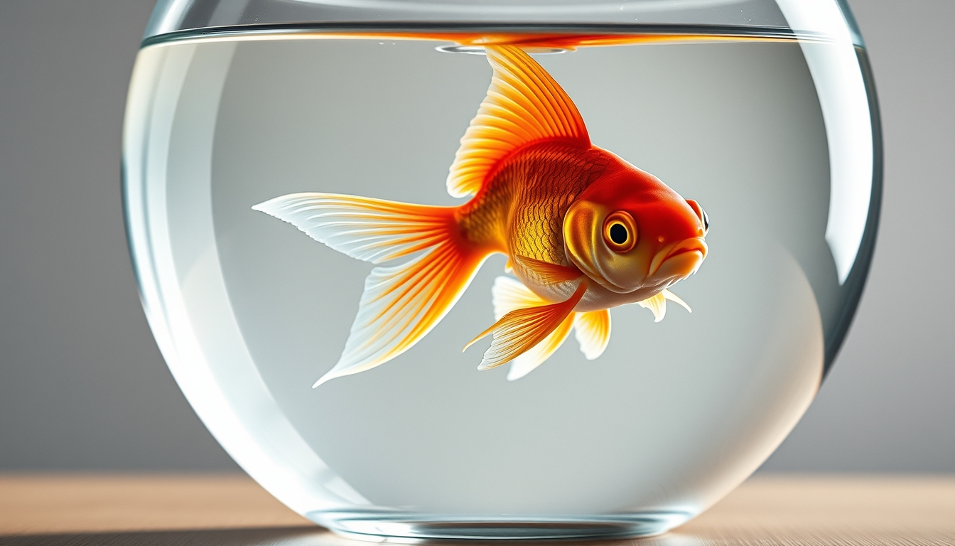 goldfish in clear bowl in editorial style