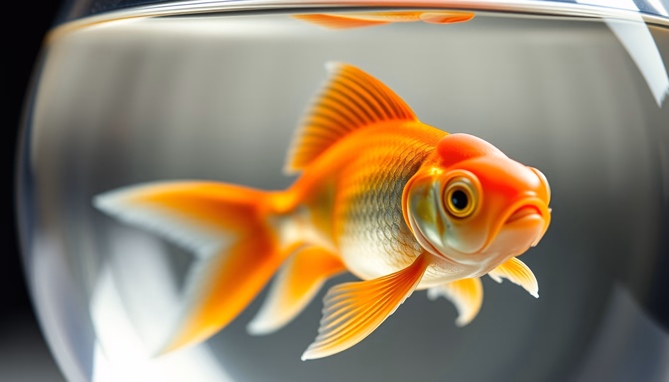 Goldfish in clear bowl em estilo editorial