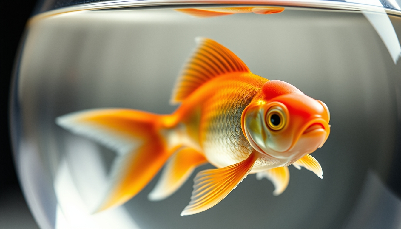 goldfish in clear bowl in editorial style
