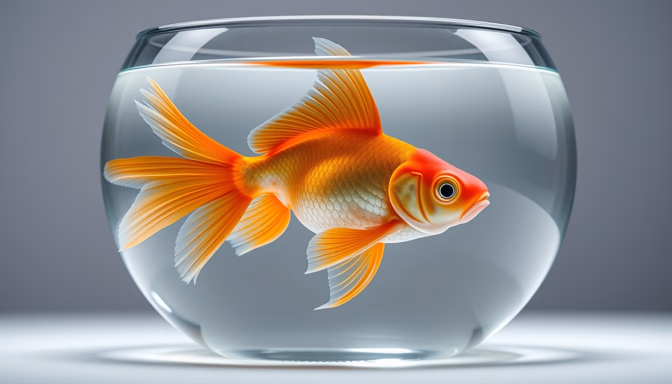 goldfish in clear bowl in editorial style
