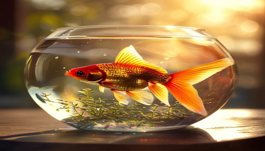 Goldfish in clear bowl em estilo editorial
