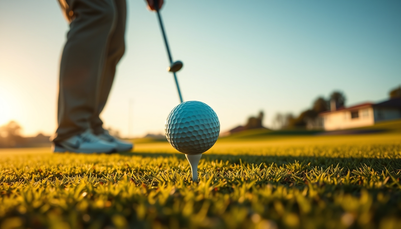 golf ball on tee dawn in editorial style