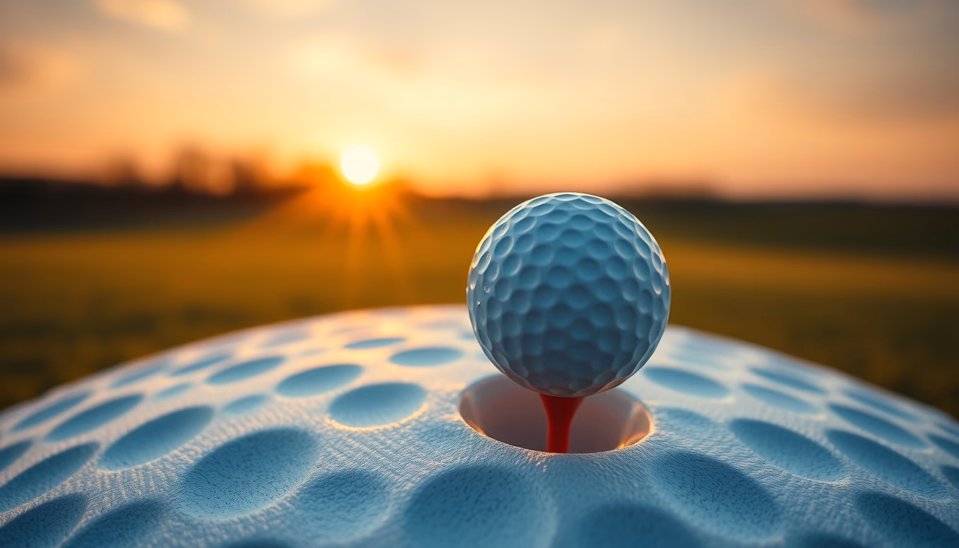 golf ball on tee dawn in editorial style