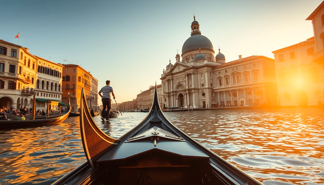 gondola venice canal in editorial style