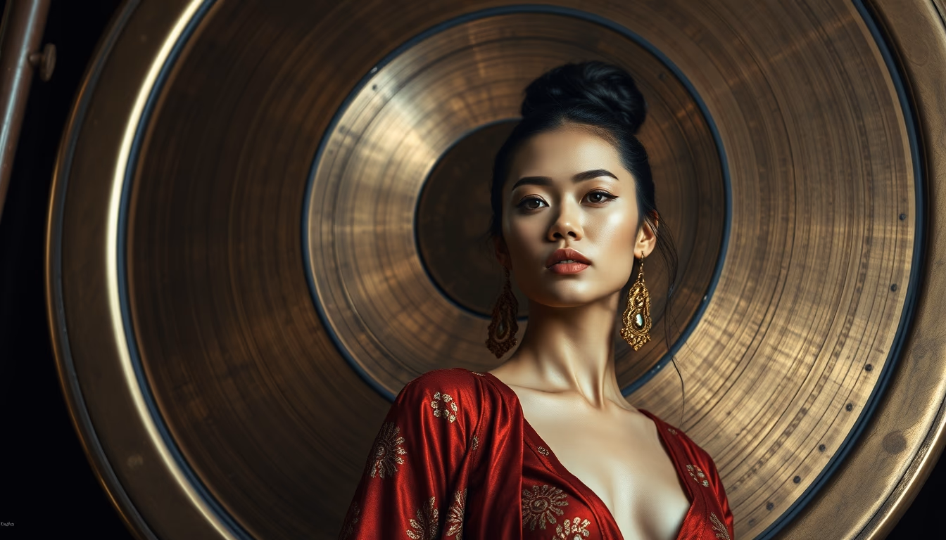 gong large bronze in editorial style