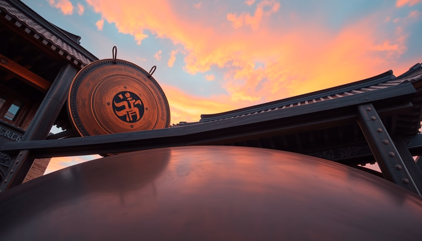 gong large bronze in editorial style