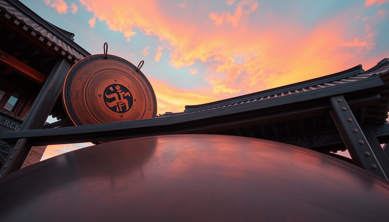 gong large bronze in editorial style