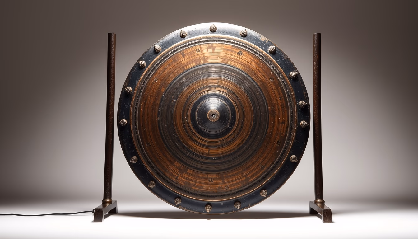 Gong large bronze em estilo editorial