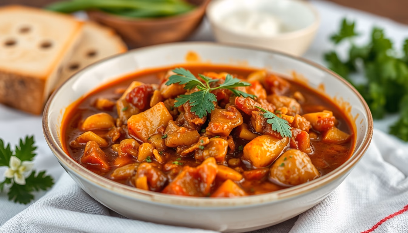 goulash hungarian stew in editorial style