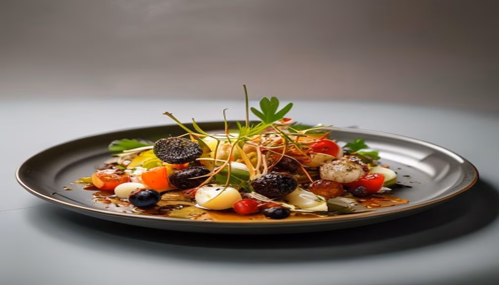 gourmet plate fine dining minimalist in editorial style