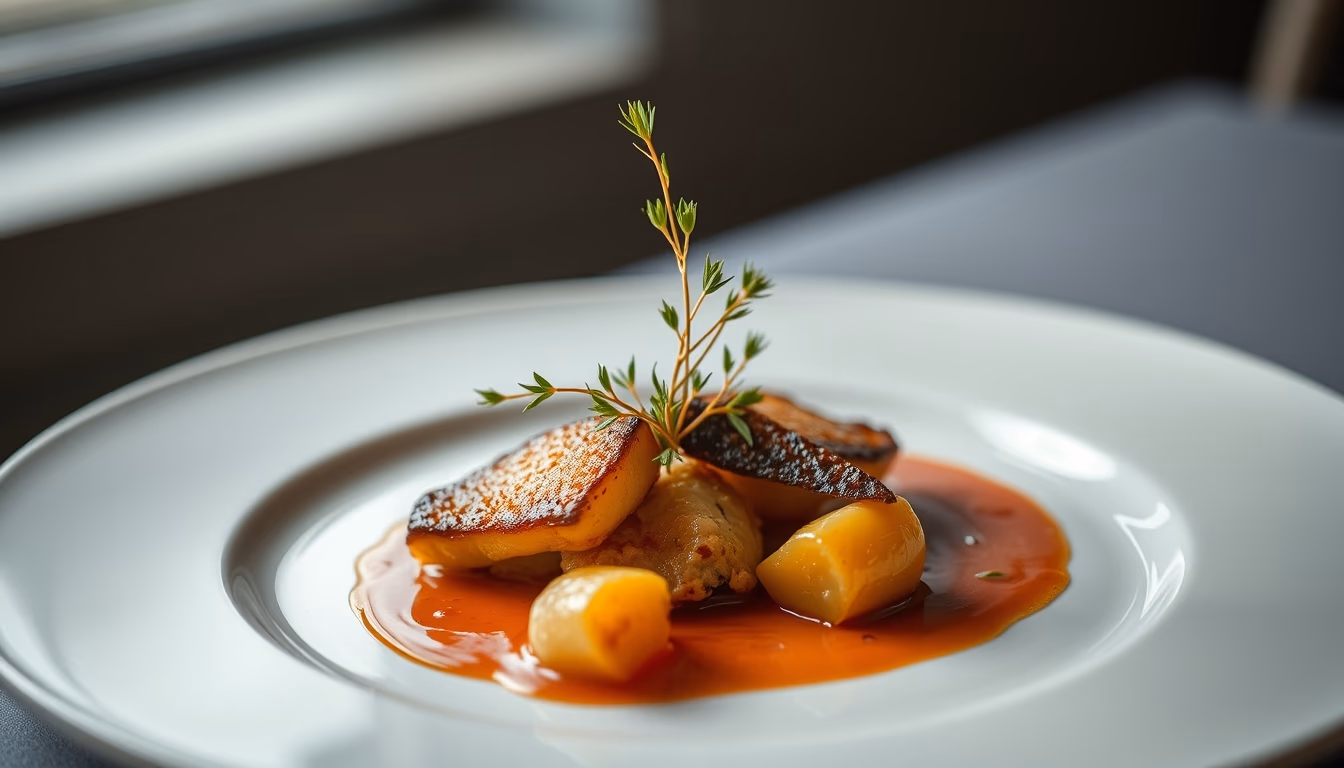 gourmet plate fine dining minimalist in editorial style