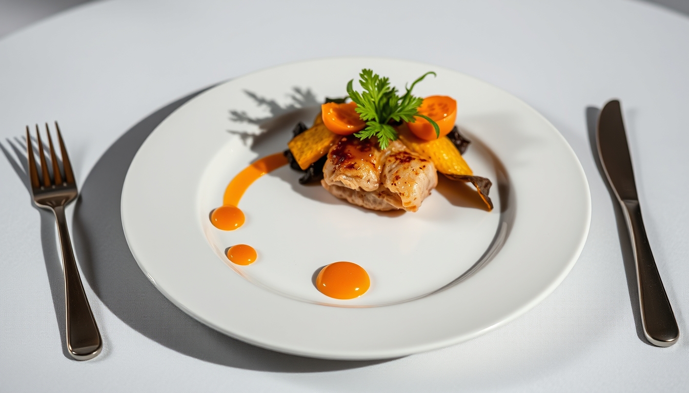 gourmet plate fine dining minimalist in editorial style