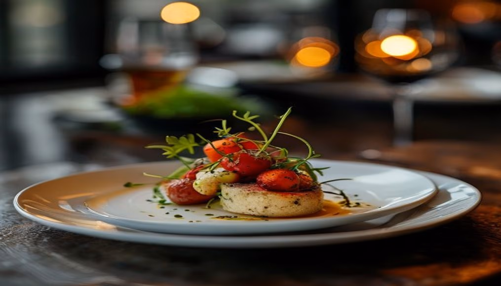 gourmet plate fine dining minimalist in editorial style