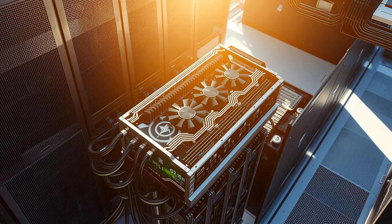 GPU cluster in cooling data center in editorial style
