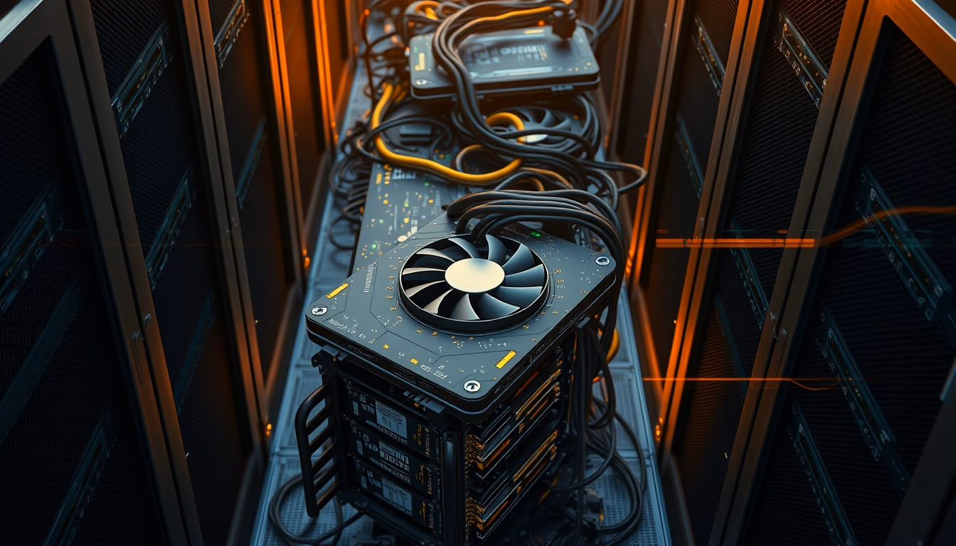 GPU cluster in cooling data center in editorial style
