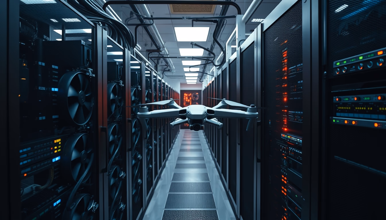 GPU cluster in cooling data center in editorial style