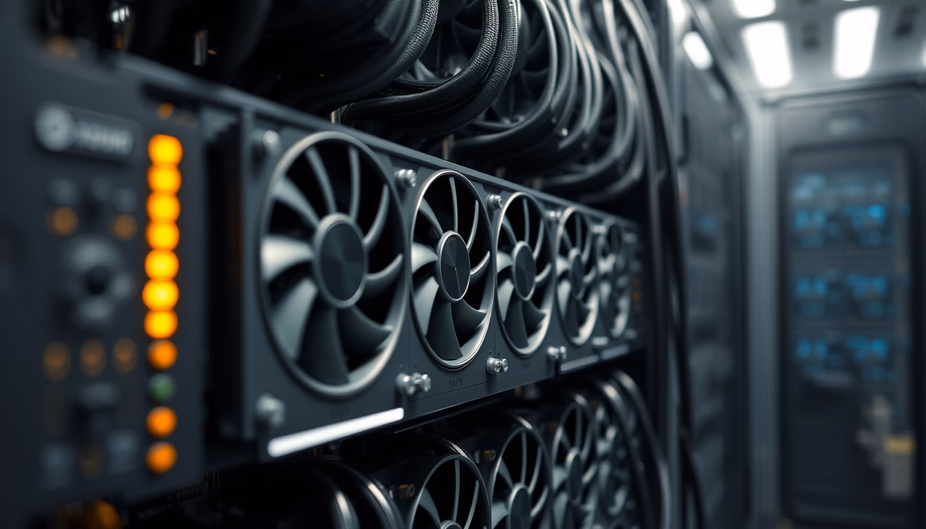 GPU cluster in cooling data center in editorial style