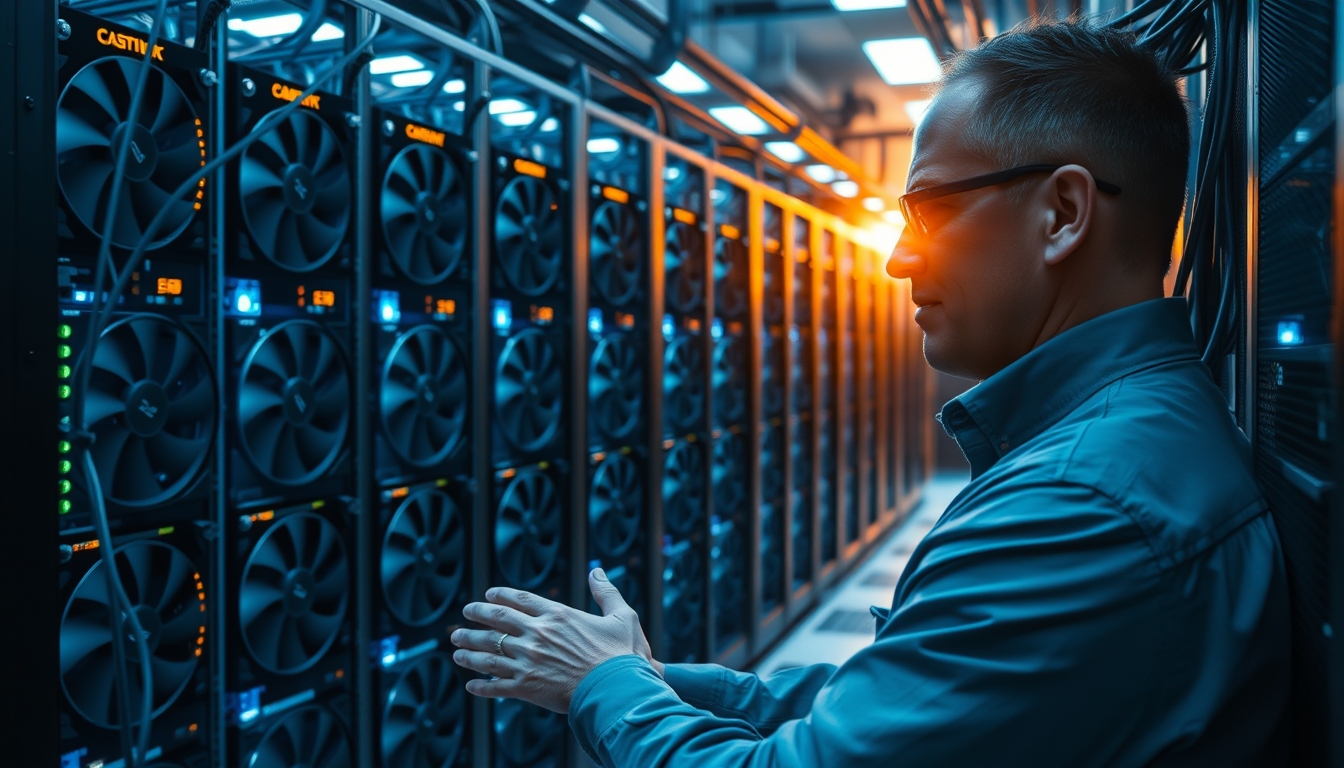 Cluster de GPUs em data center refrigerado em estilo editorial