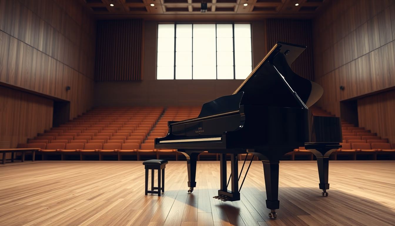 Piano de cauda in concert hall em estilo editorial