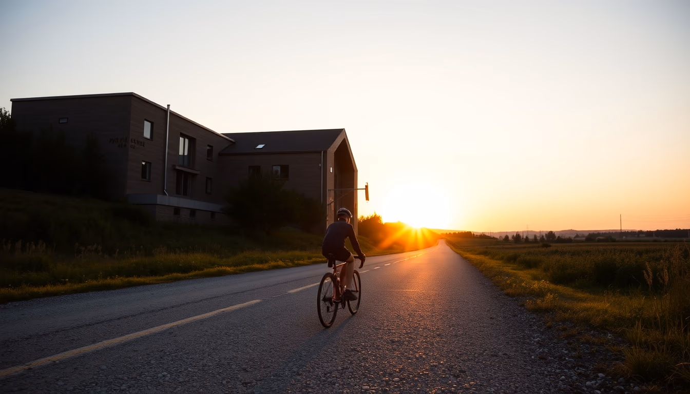 gravel bike sunset road in editorial style
