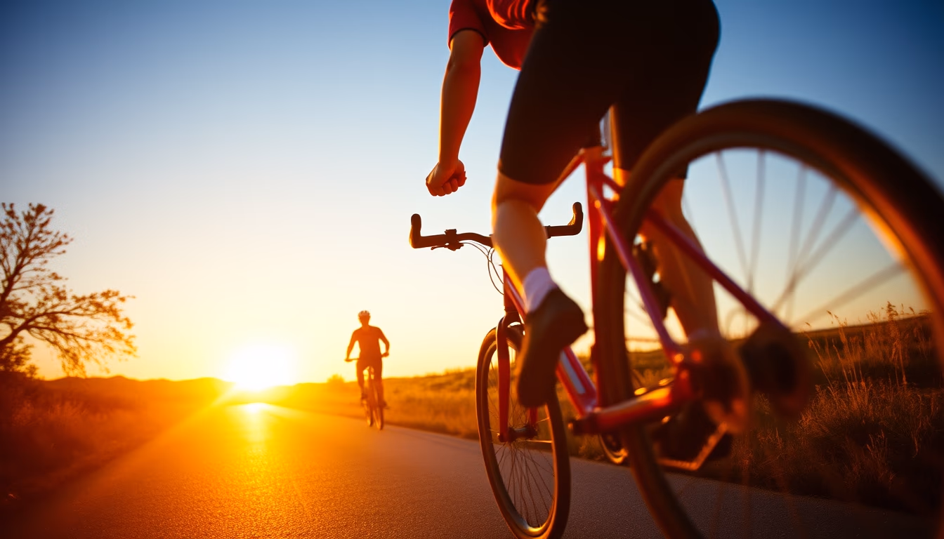 gravel bike sunset road in editorial style