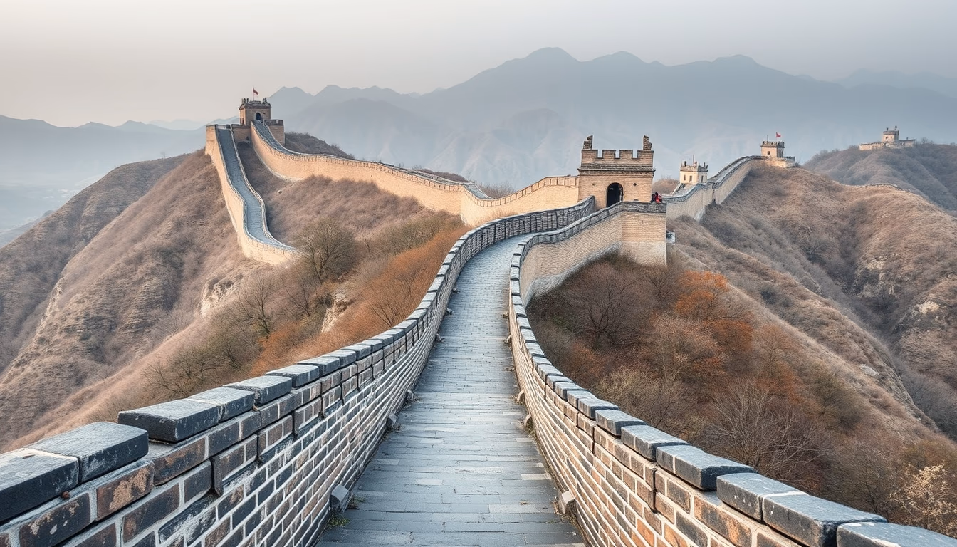 great wall china winding in editorial style