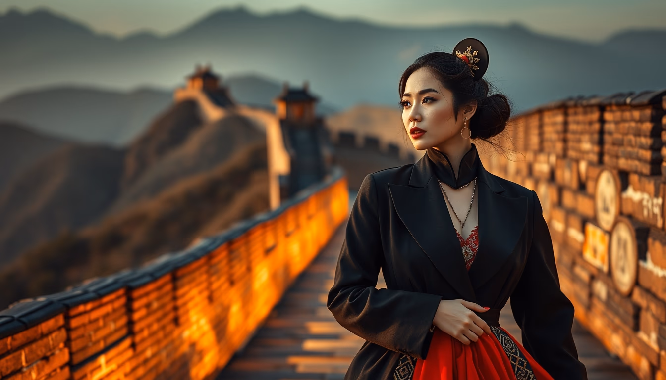 great wall china winding in editorial style