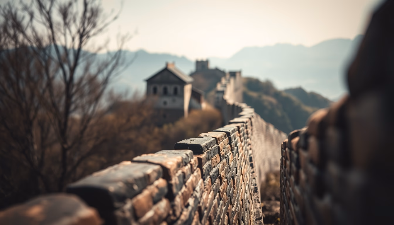great wall china winding in editorial style