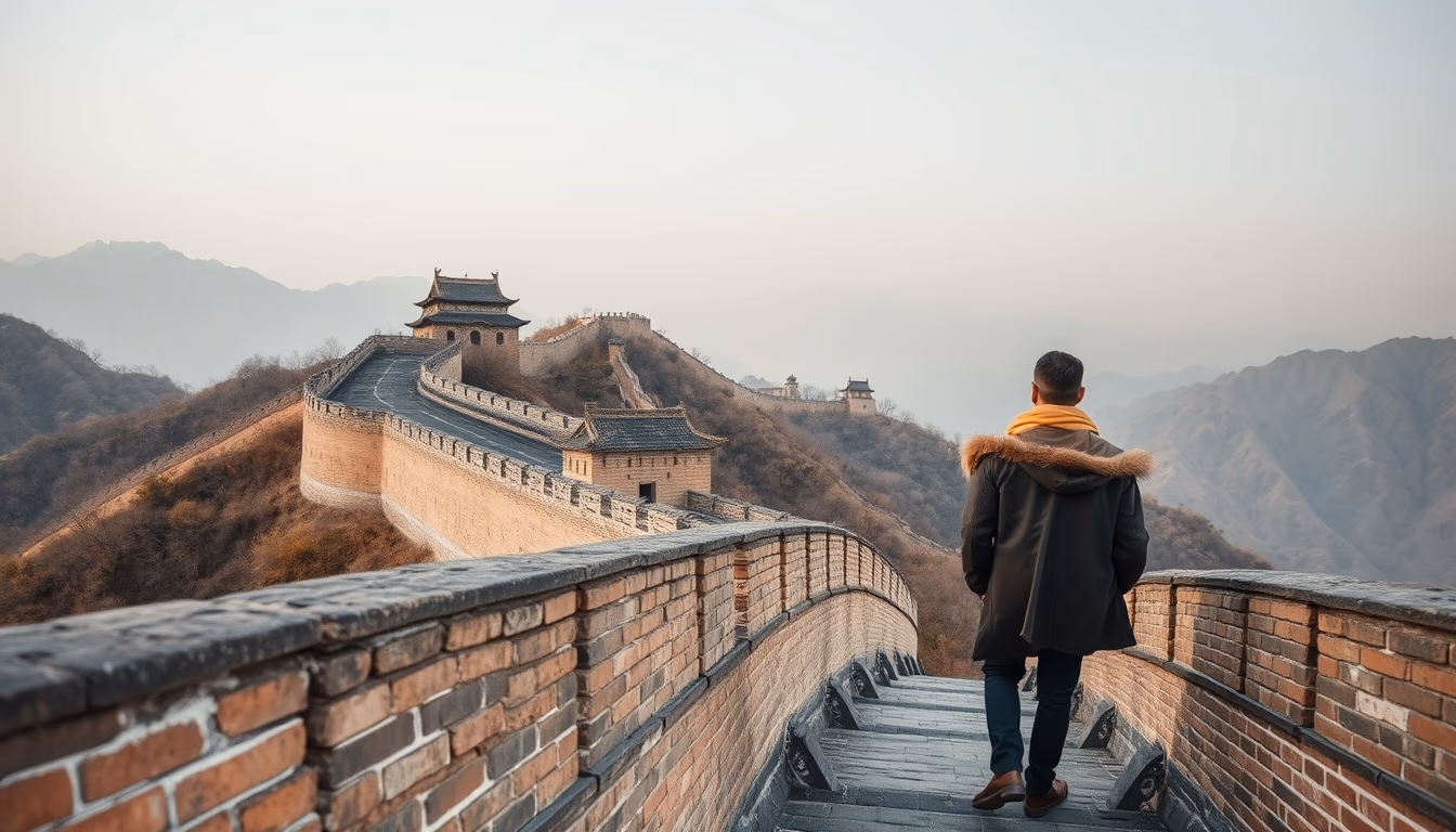 great wall china winding in editorial style