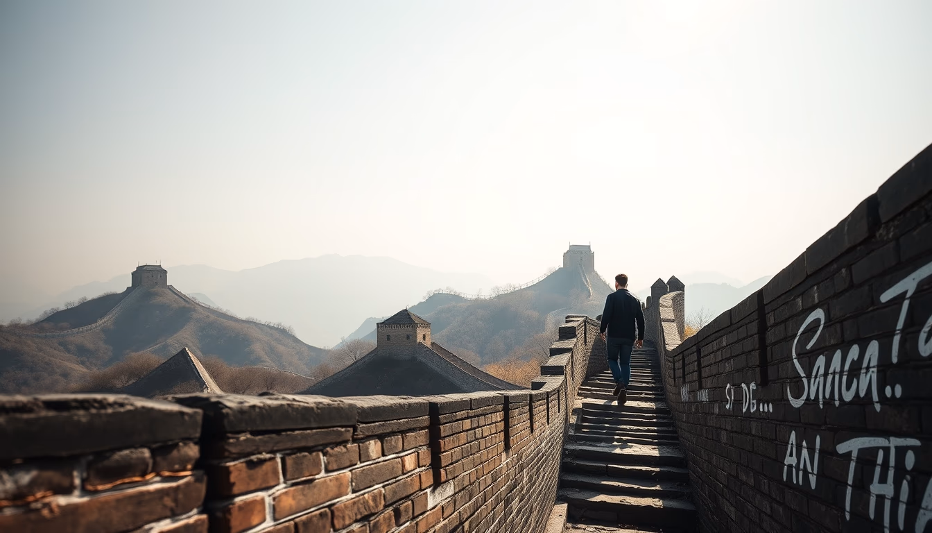 great wall china winding in editorial style