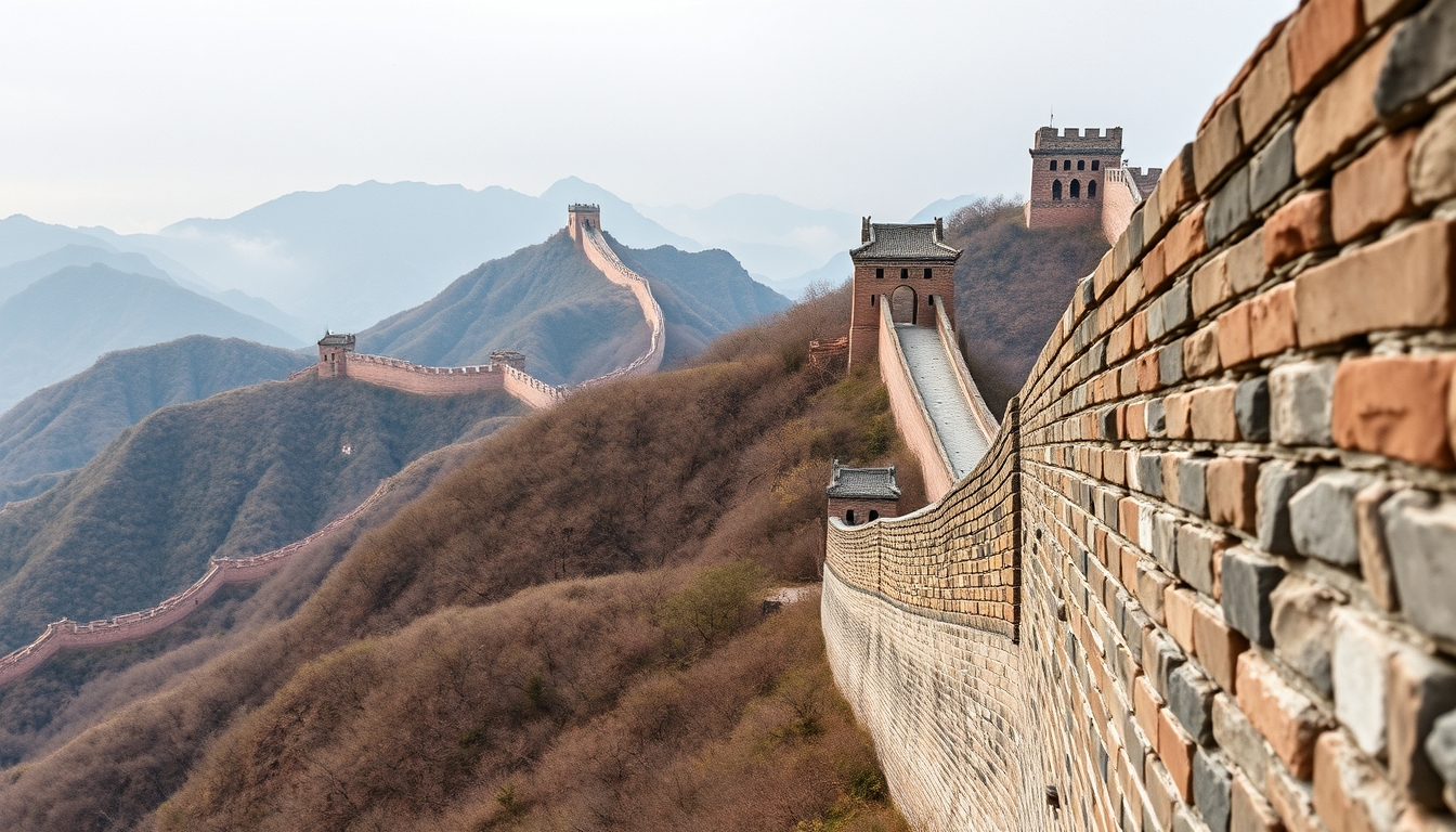 great wall of china stretching in editorial style