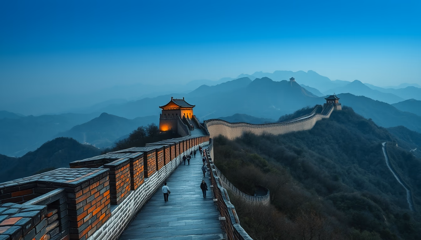 Great wall of china stretching em estilo editorial