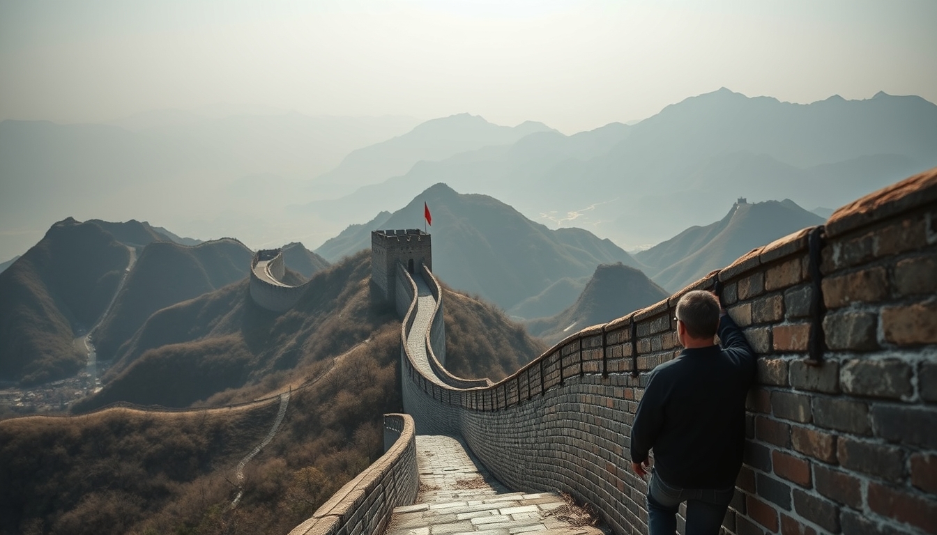 great wall of china stretching in editorial style