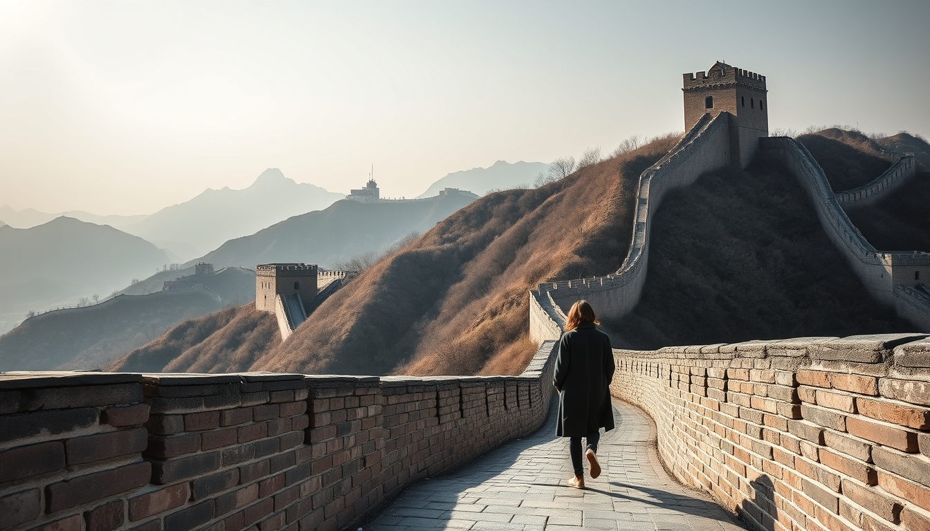 great wall of china stretching in editorial style