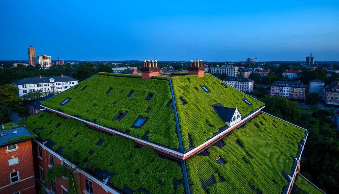 green roof on building in editorial style
