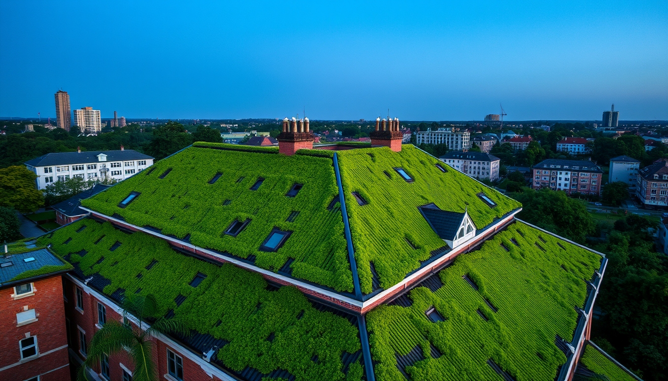 green roof on building in editorial style
