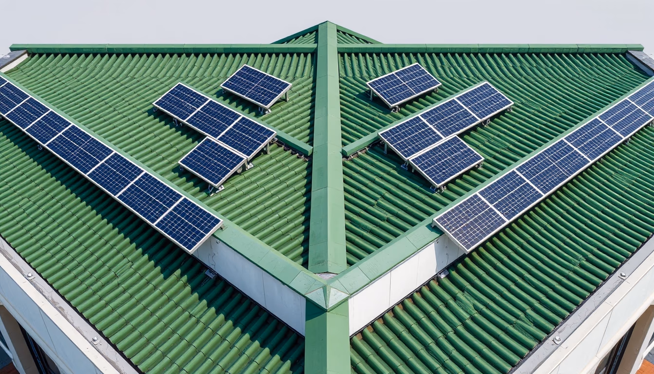 green roof solar panels in editorial style