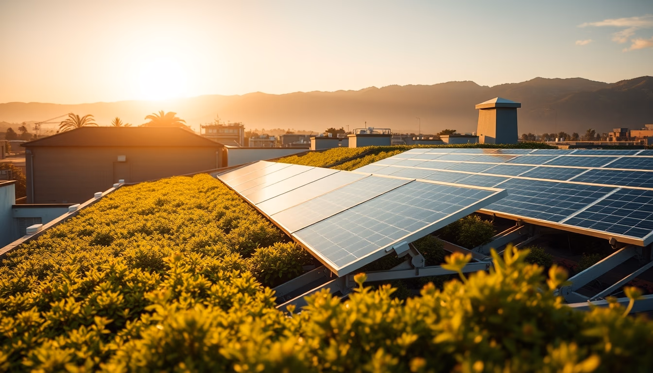 green roof solar panels in editorial style
