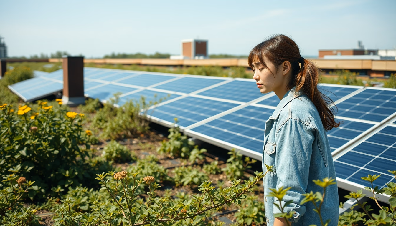 green roof solar panels in editorial style