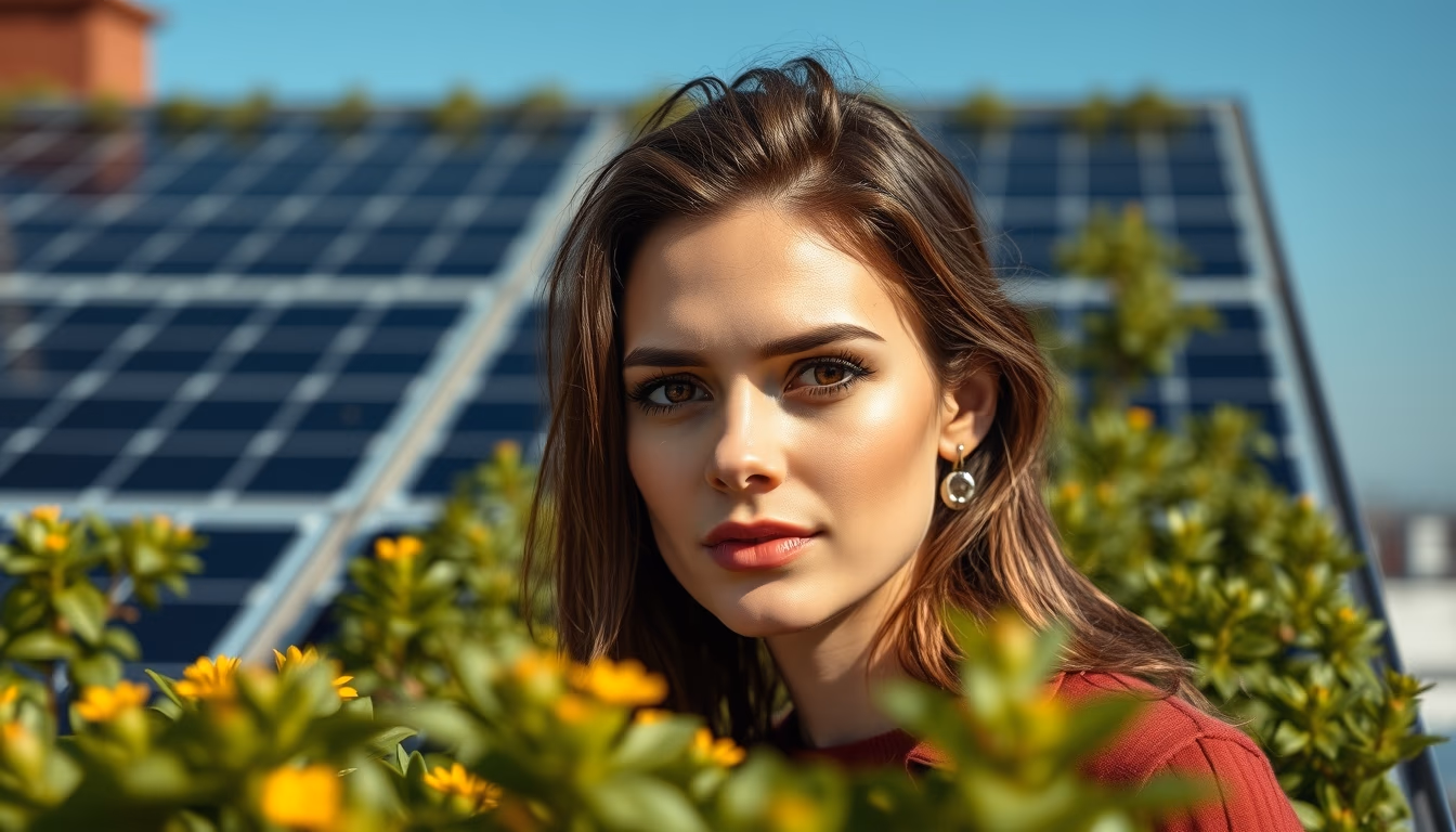 green roof solar panels in editorial style
