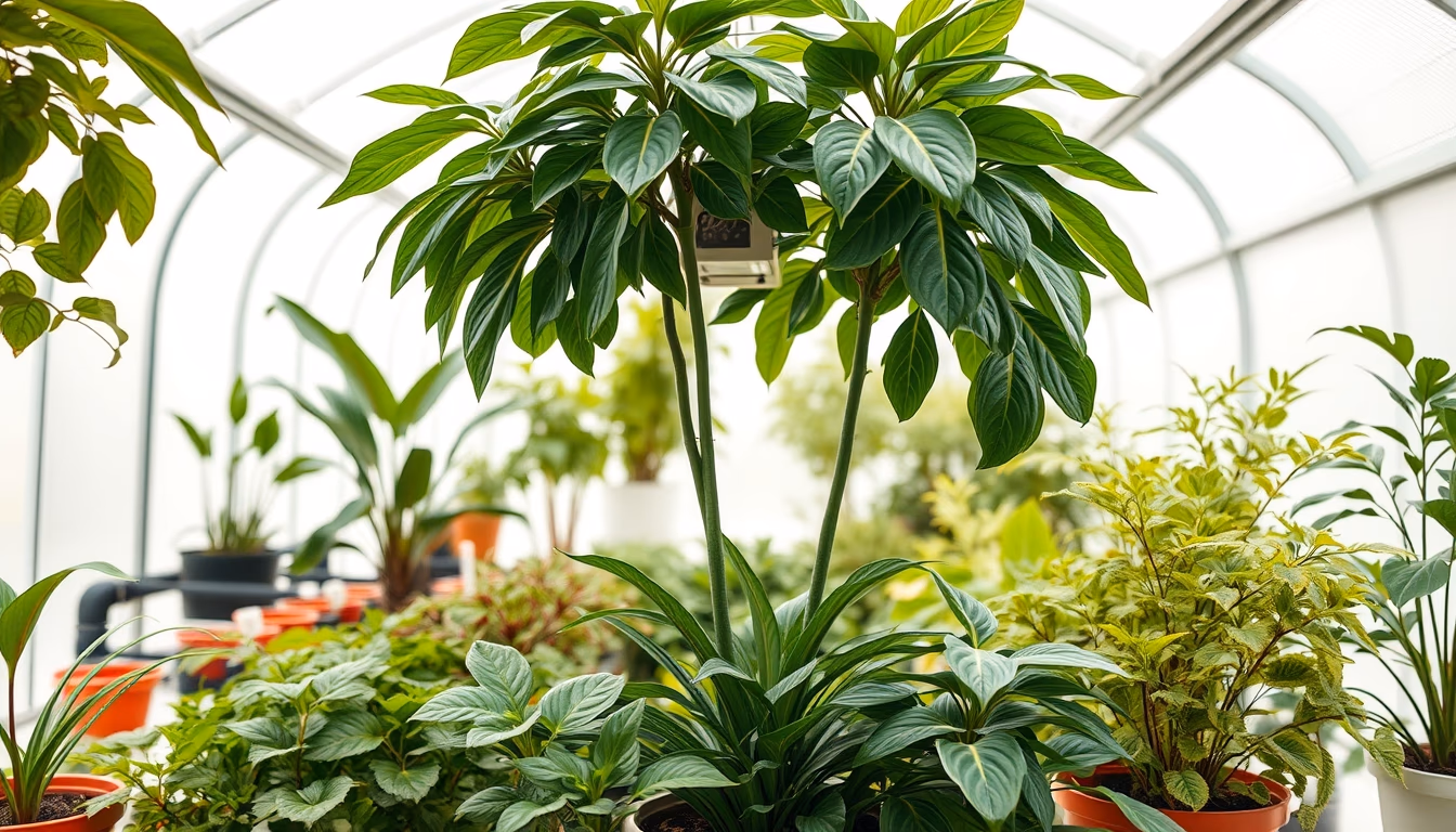 greenhouse interior plants in editorial style