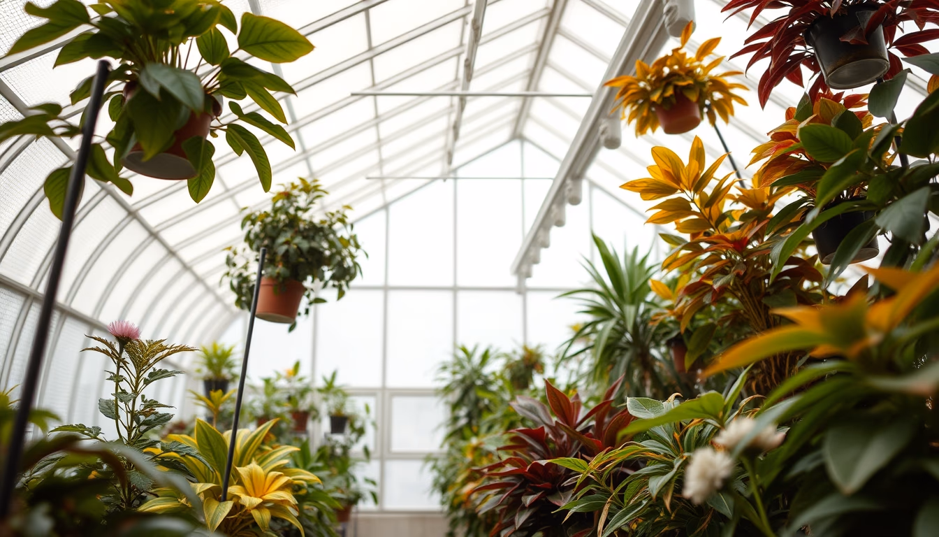 greenhouse interior plants in editorial style