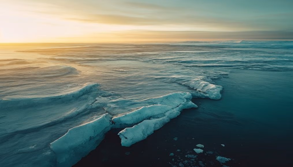 greenland ice sheet aerial in editorial style
