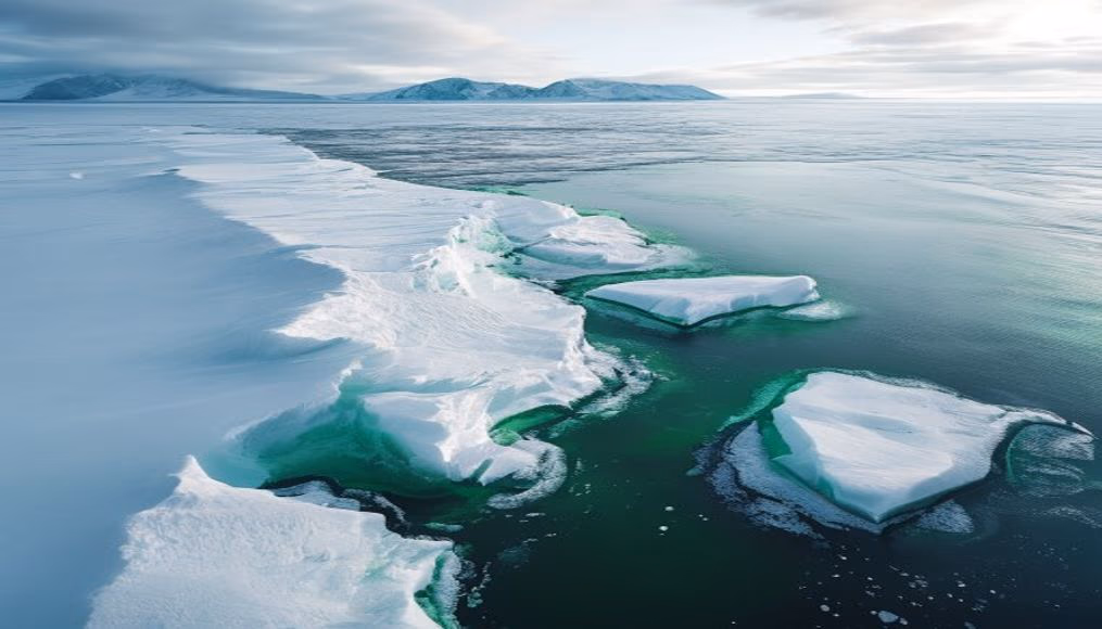 greenland ice sheet aerial in editorial style